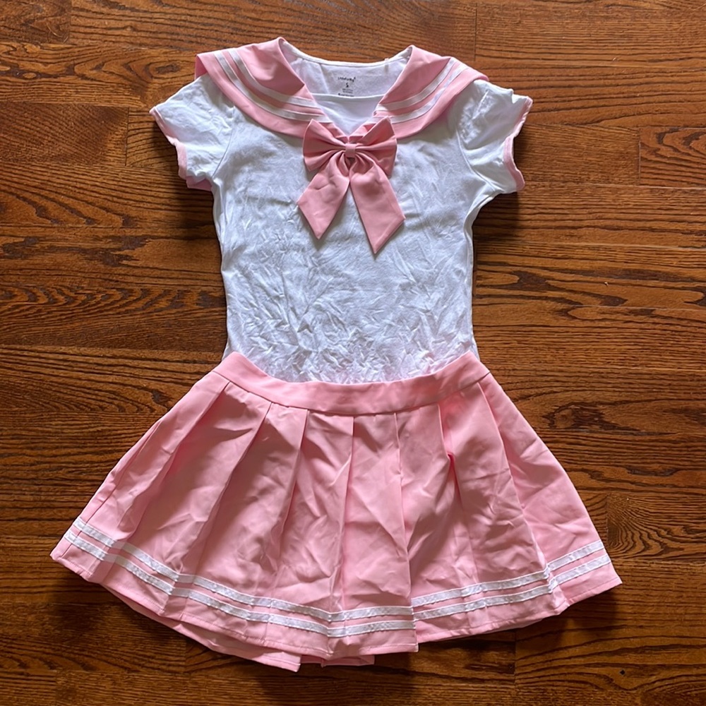 Little For Big Adult Pink White Onesie Body Suit Skirt Set Cosplay Size S Small
